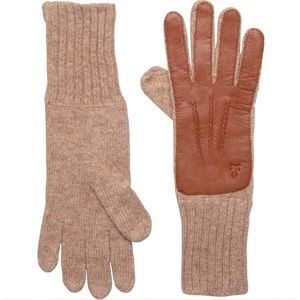 Frye Leather Patch Knit Gloves Cognac S/M NWT